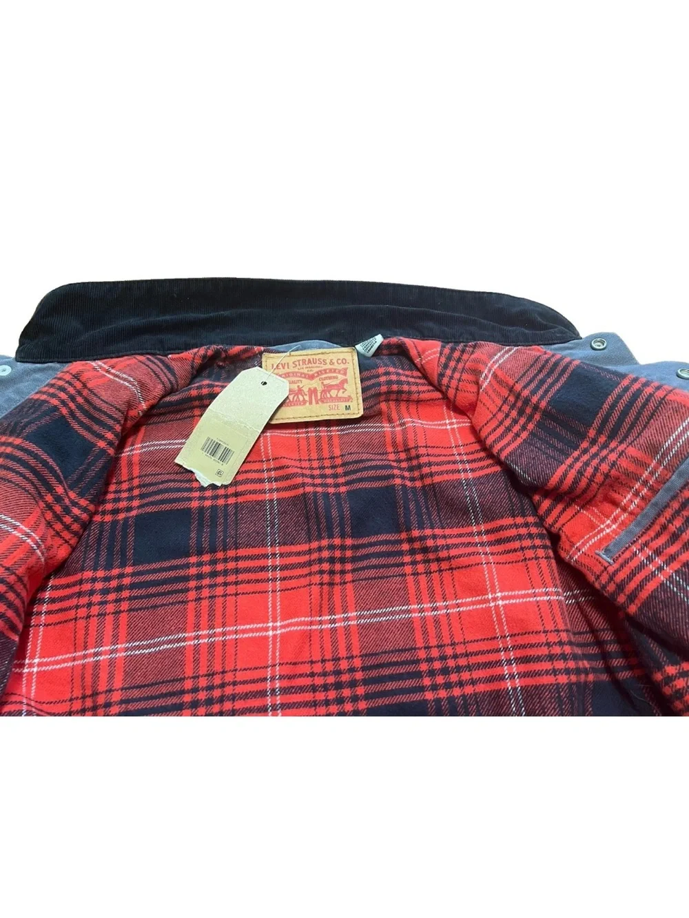 Levi’s NWT Flannel Lined Canvas Trucker Jacket M Grey Corduroy Collar 72890-001